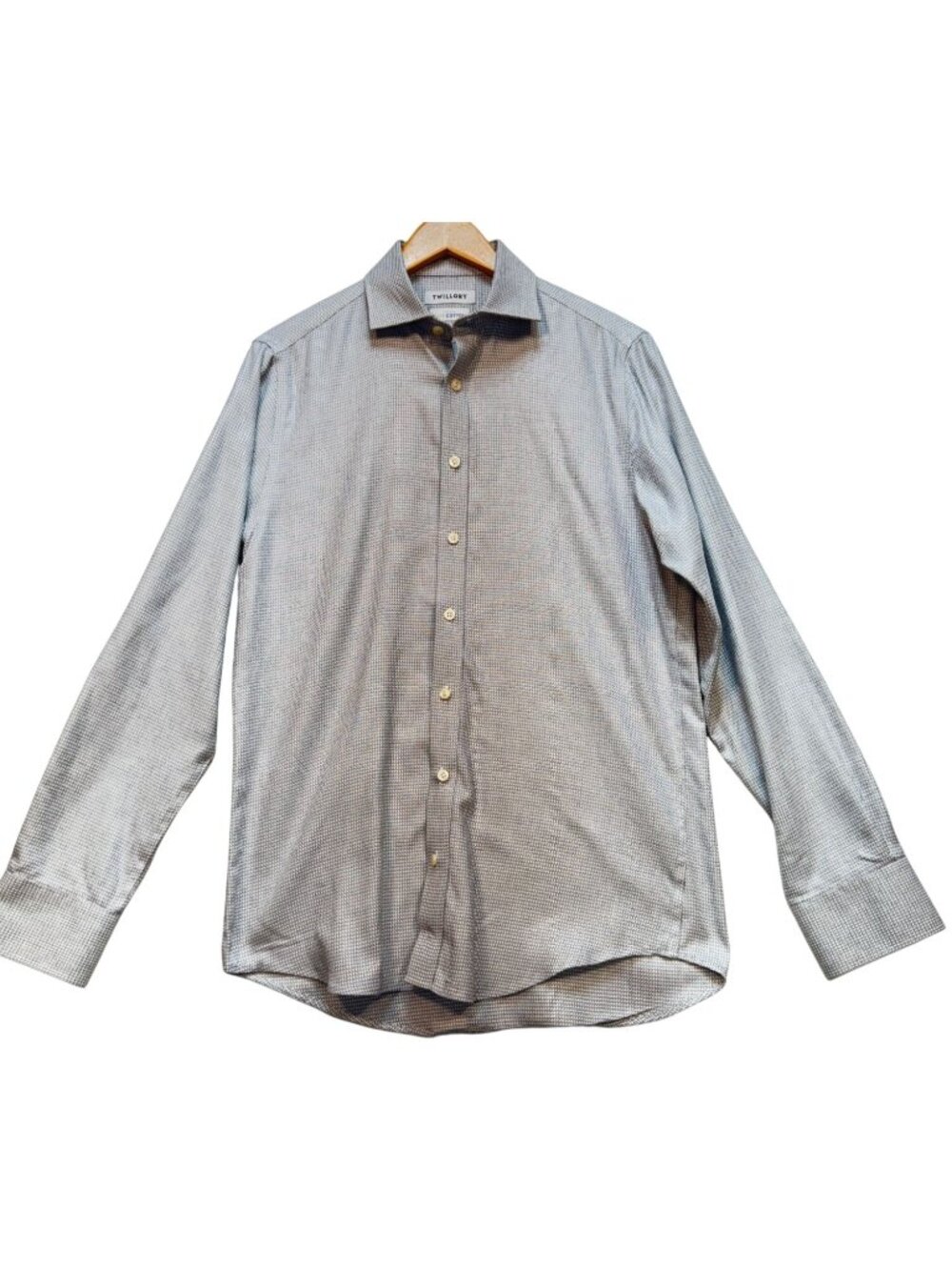Twillory Men's No Iron Safe Cotton Button Up Shirt 15.5 34/35 Gray White Geo